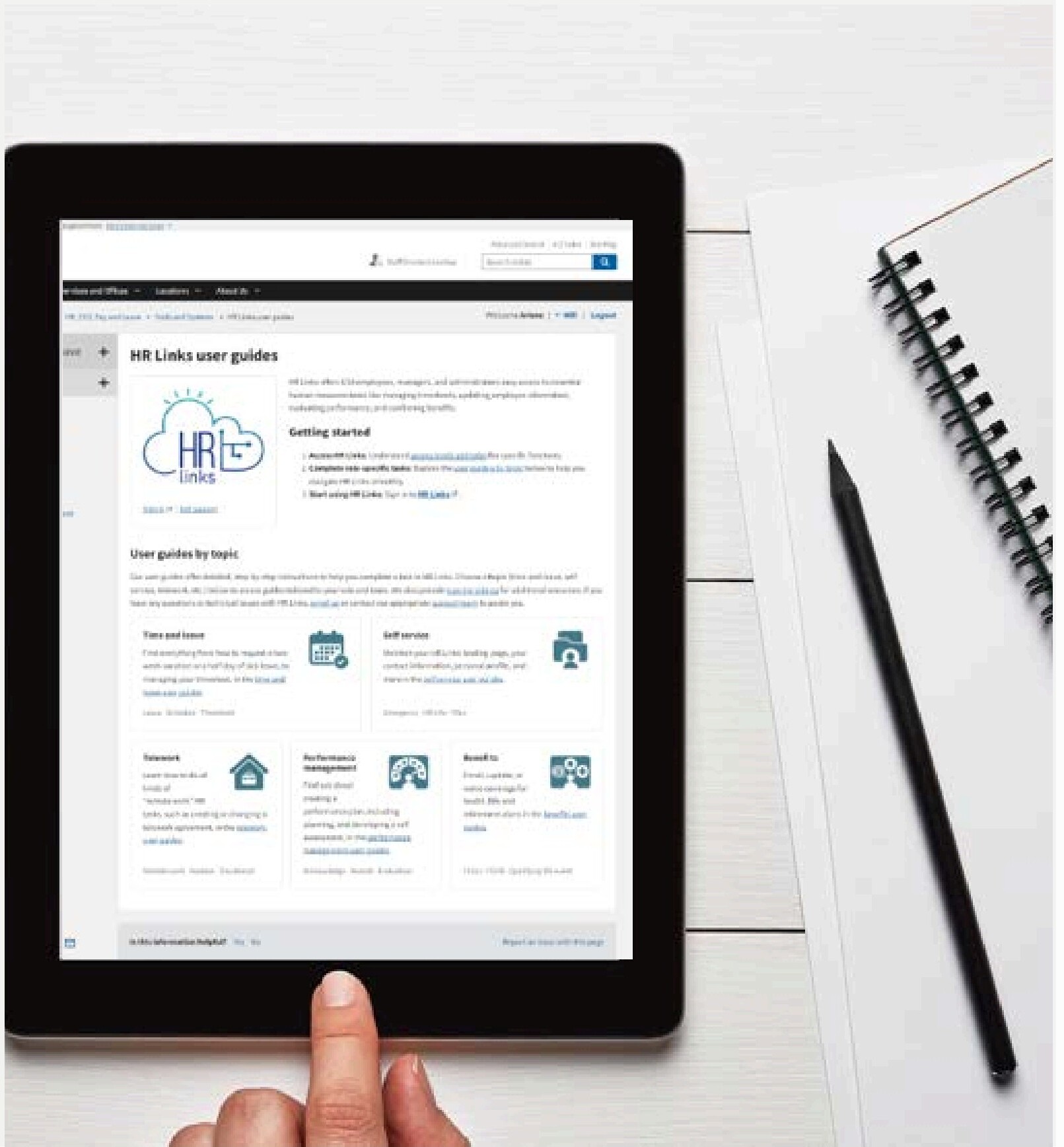 Tablet displaying the HR Links user guides interface